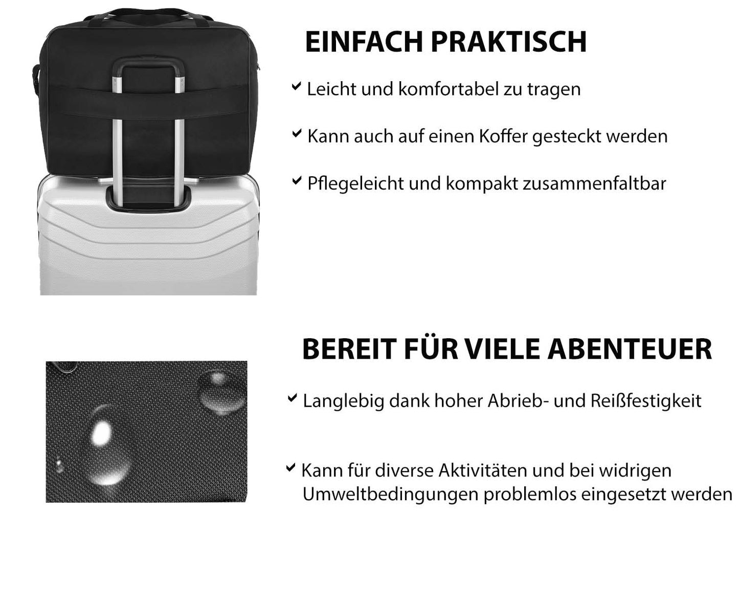 Handgepäck Tasche 45x36x20 cm für Easyjet Flugzeug Flüge in schwarz mit Trolleyhalterung und wasserabweisendem Material Beschreibung