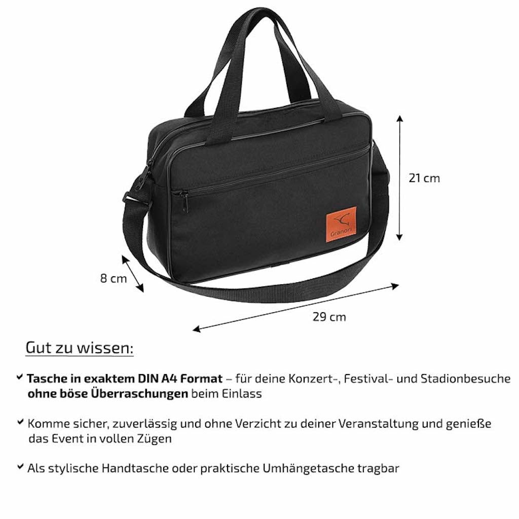 DIN A4 Tasche für Stadion und Konzert / Umhängetasche im A4 Querformat in schwarz für Damen und Herren