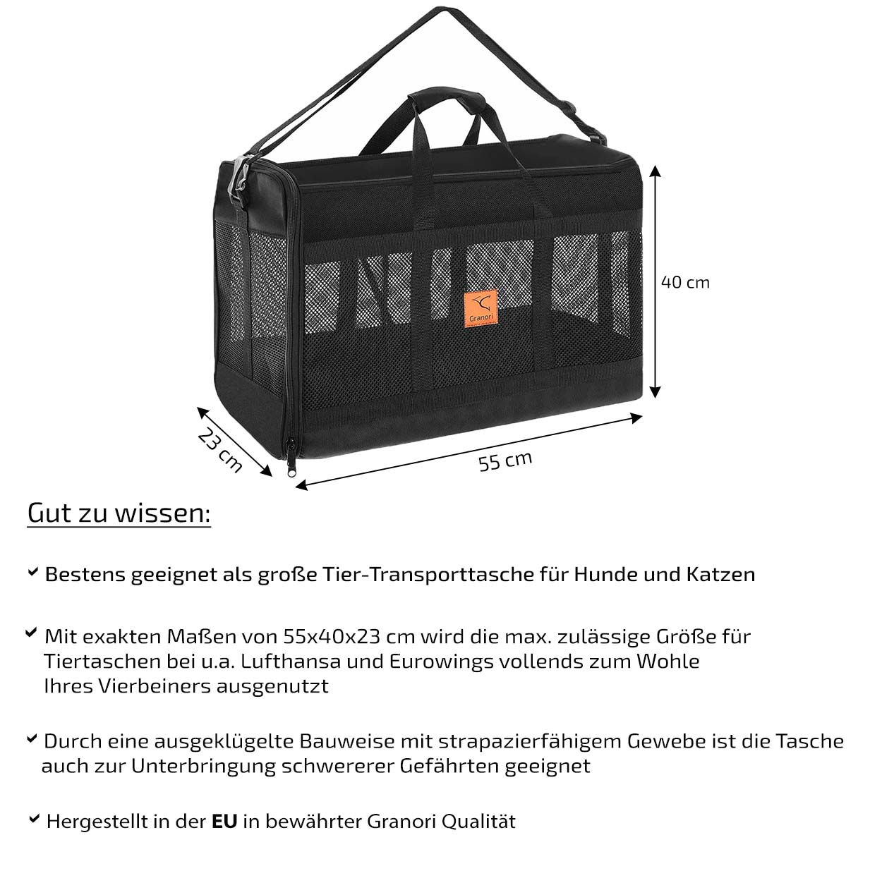 40*30*25 cm Tier Flugtasche für Hund und Katze bei Eurowings und Lufthansa (Maße)