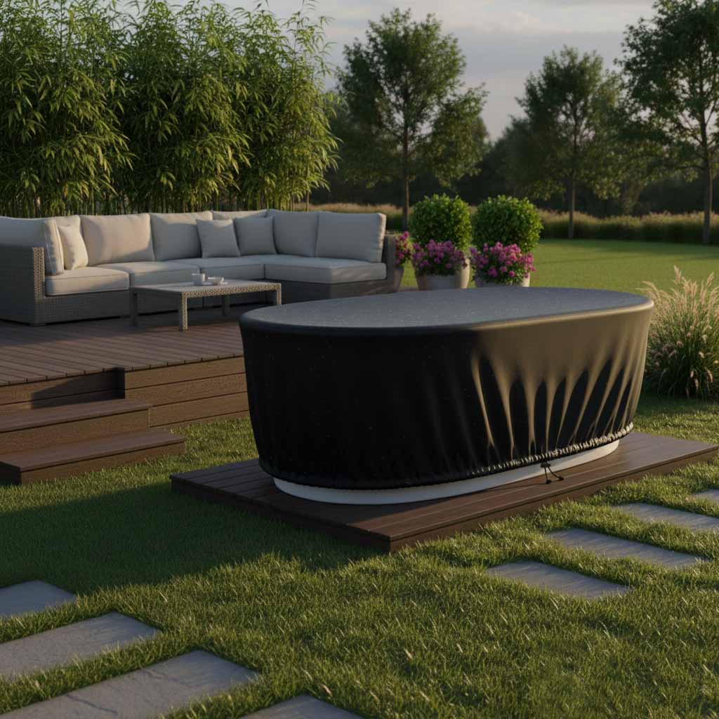 Faltbare Badewannen Abdeckung nach Maß für Outdoor aus wetterfester Schutzplane, passgenau als Abdeckhaube und Schutzhülle für Gartenbadewannen