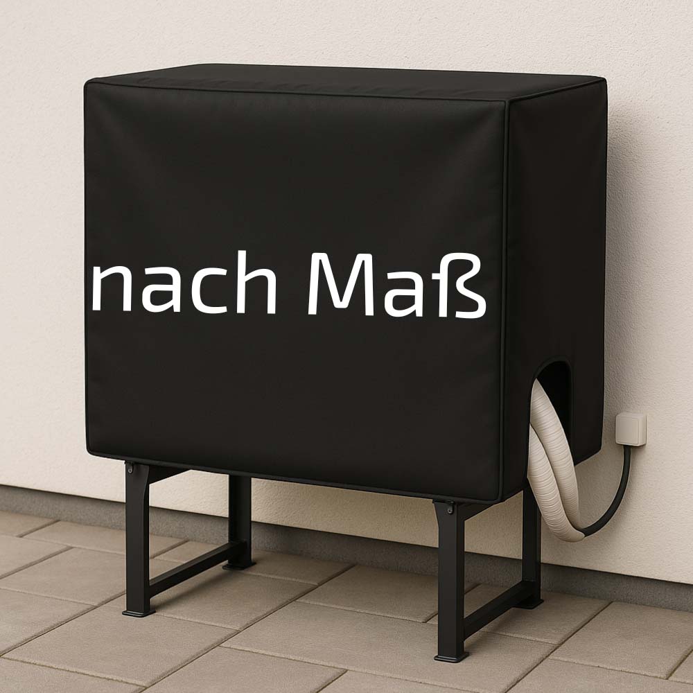 Maßgeschneiderte Abdeckung für Klimaanlagen-Außengerät und Wärmepumpe aus wetterfester Plane, perfekt sitzend und als Schutzhaube für ganzjährigen Wetterschutz.