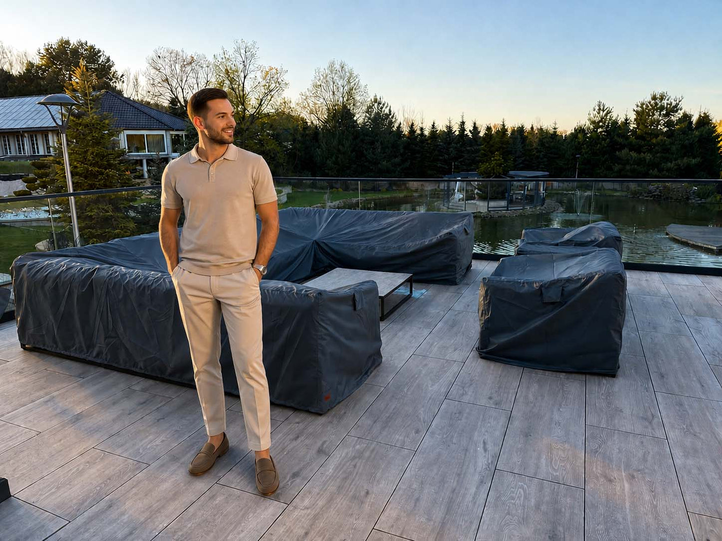 Individuelle Lounge Abdeckplane nach Maß, robuste Gartenmöbel Abdeckung für Loungeset, Ecklounge, U-Lounge, Polster, Outdoor Möbel und Terrassenlounge