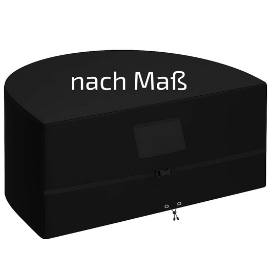 Halbmondförmige Abdeckung als Maßanfertigung (maßgeschneidert) zur Abdeckung von Möbeln / Lounges und Sitzgruppen.