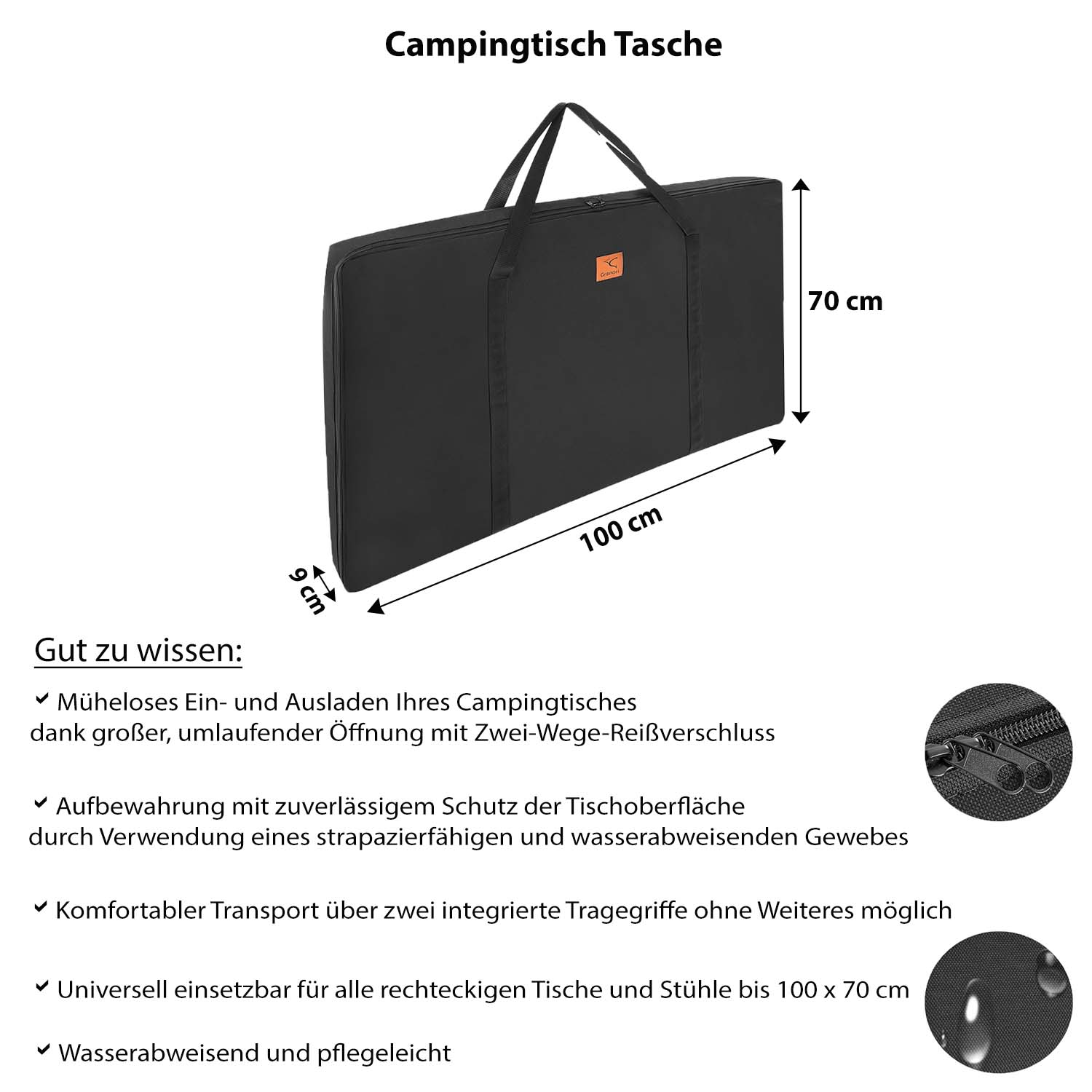 campingtisch 100x70 Campingtisch Tasche WOHNI – 120x80 / 100x70 / 80x60 cm Größe – Granori Official