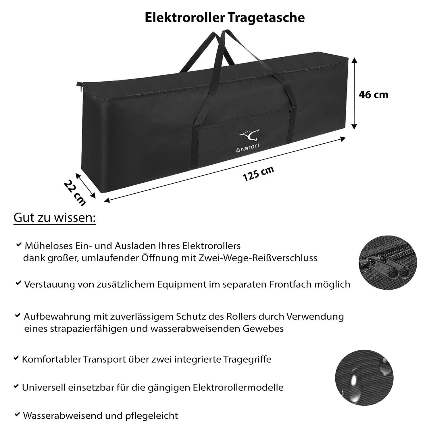 e scooter aufbewahrung Robuste und leichte E-Scooter Transporttasche mit Frontfach – Granori Official