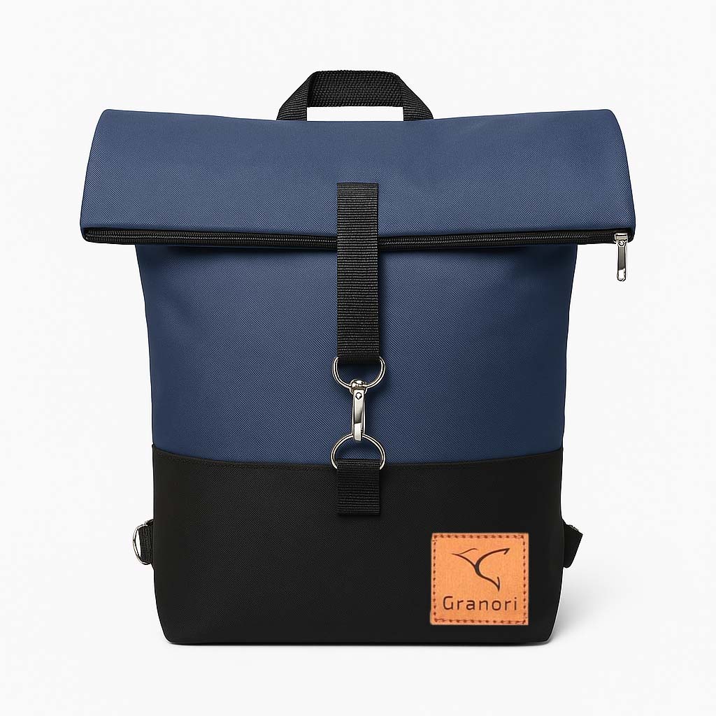 Fahrrad Gepäckträger Rucksack in blau mit Außentasche und Klickbefestigung zur Anbringung am Rad hinten