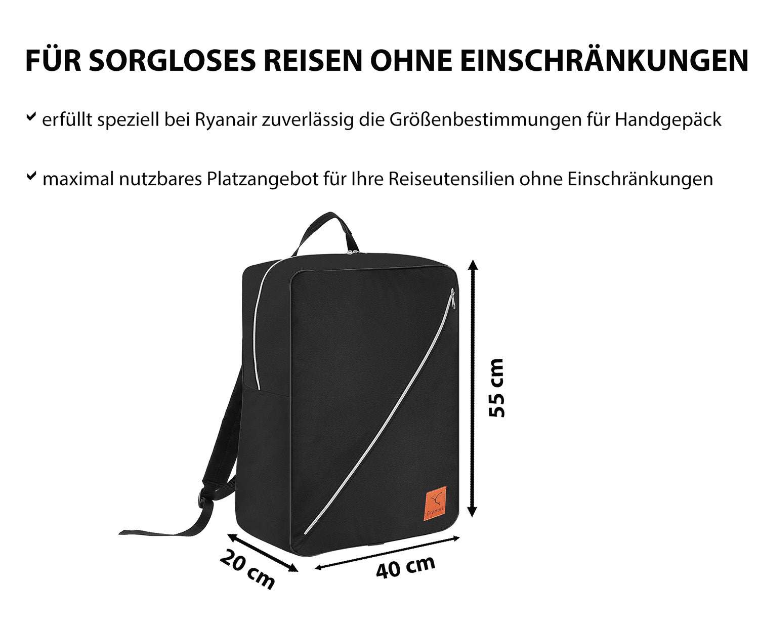 wanderrucksack maße Granori Handgepäck Rucksack 55x40x20 cm – XL – Granori Official