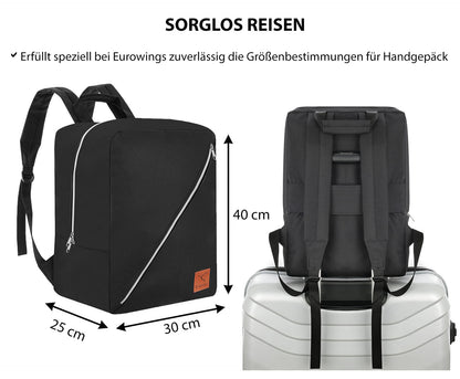 Rucksack 40x30x25 cm Handgepäck in schwarz für Eurowings mit Aufsteckfunktion