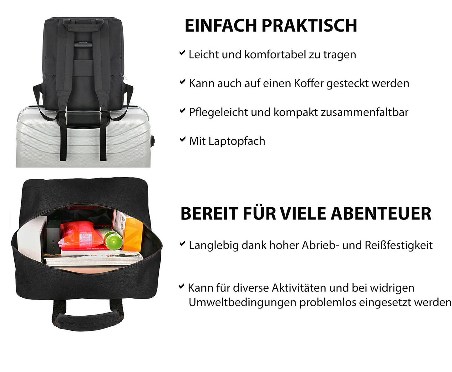 Rucksack 40x30x25 cm Handgepäck in schwarz für Eurowings, leicht und geräumig