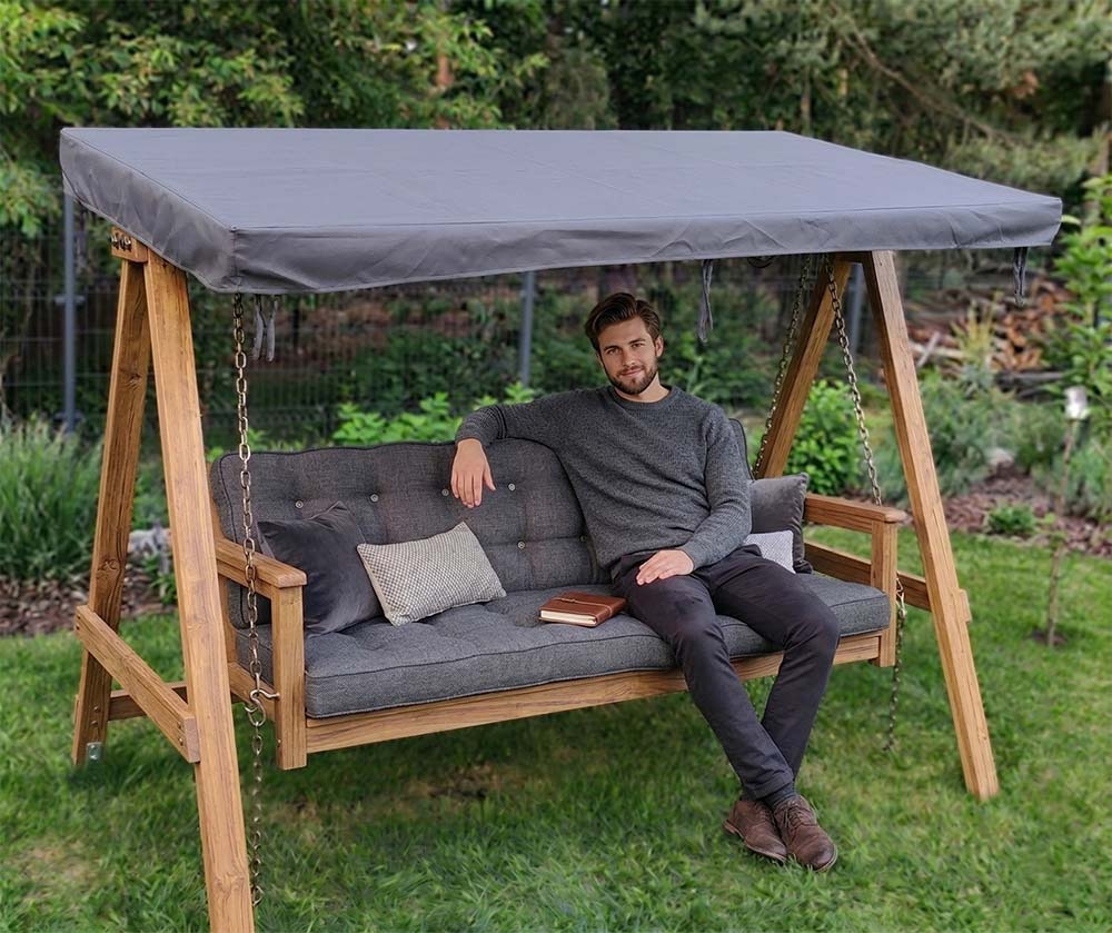 Maßgefertigtes Hollywoodschaukel Dach im Garten - wasserdichter Schaukel Dachbezug / Stoffdach nach Maß