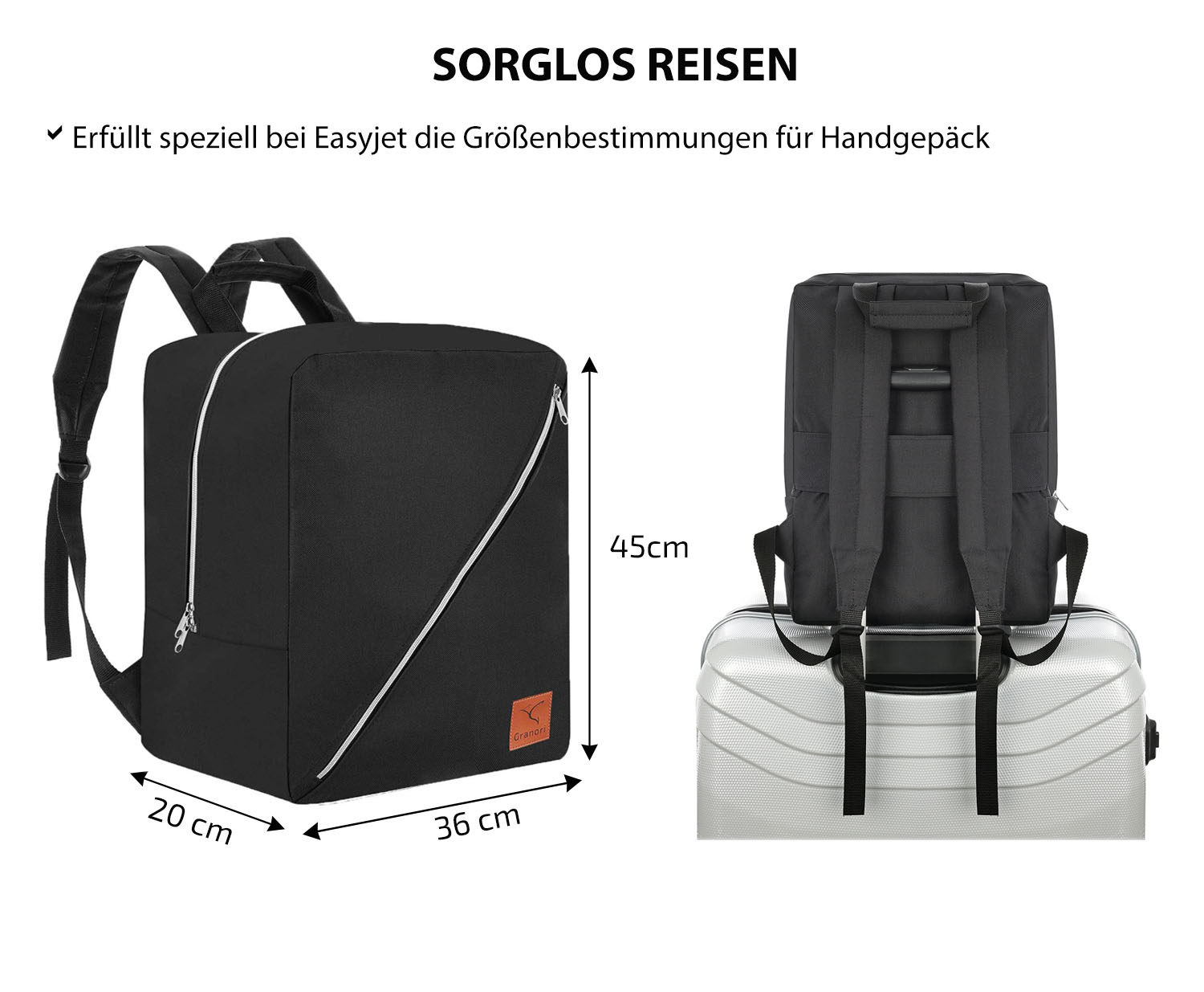 45x36x20 cm Handgepäck Rucksack Maße