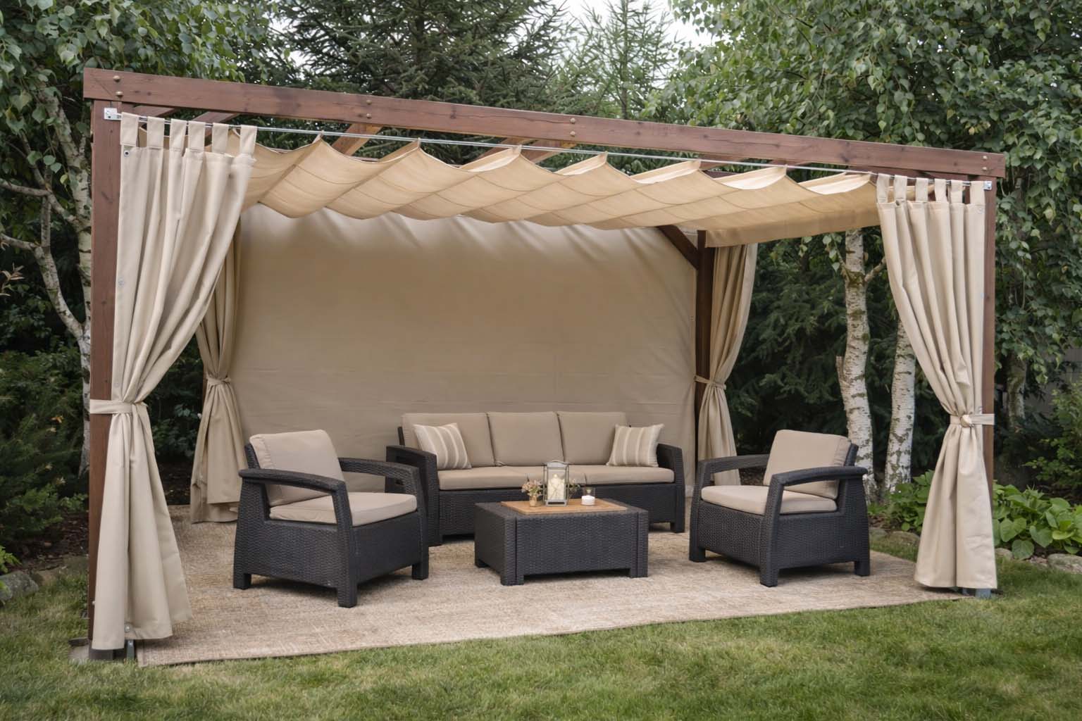 Robuste wetterfeste Vorhänge nach Maß für Garten Pergola und Terrasse draußen