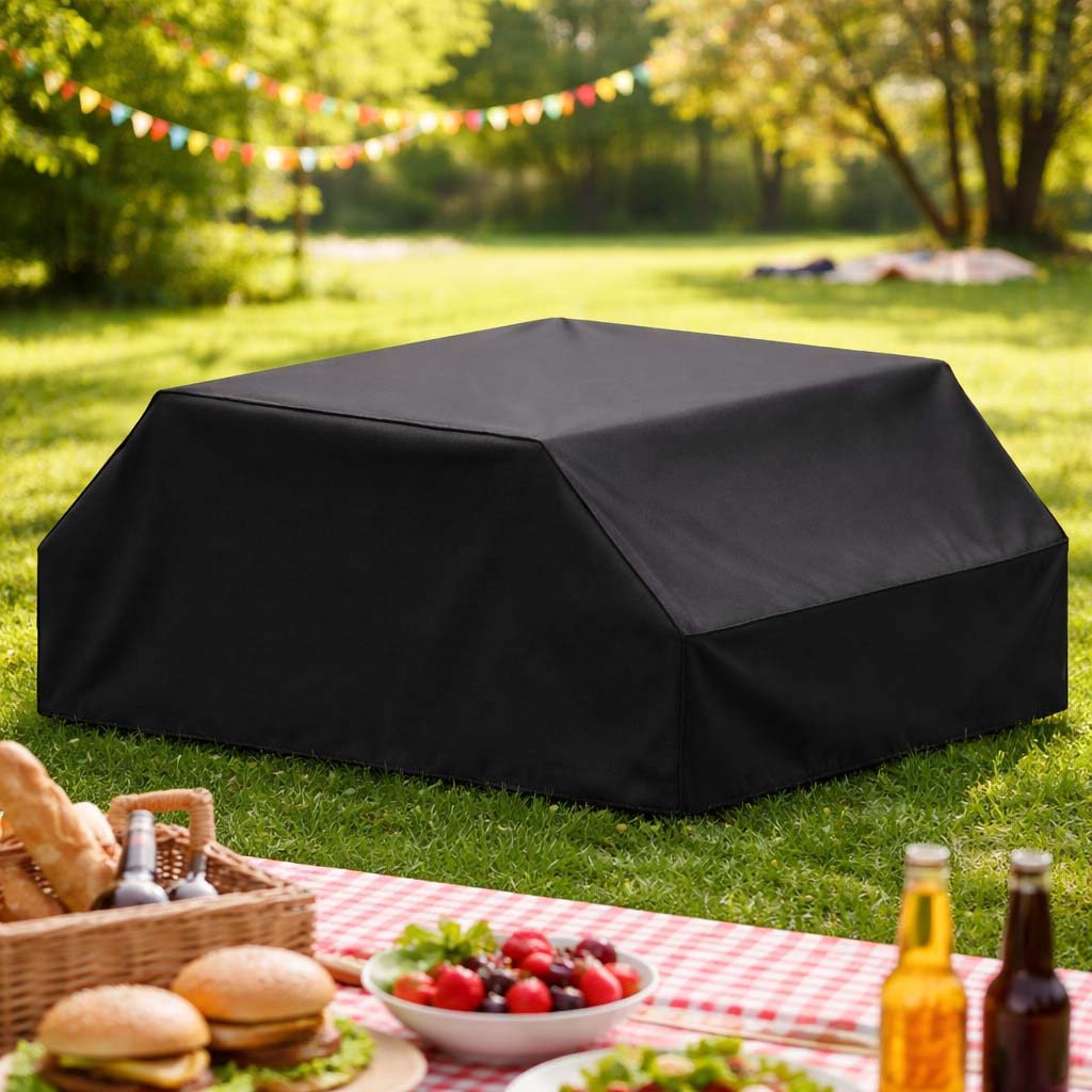 Winterfeste Abdeckhaube auf Maß für Festzeltgarnitur im Außenbereich