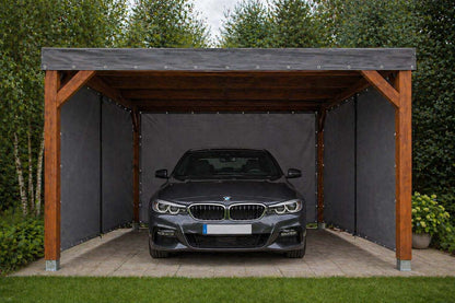 Carport Planenvorhang als flexible Seitenwand für Wind- und Regenschutz