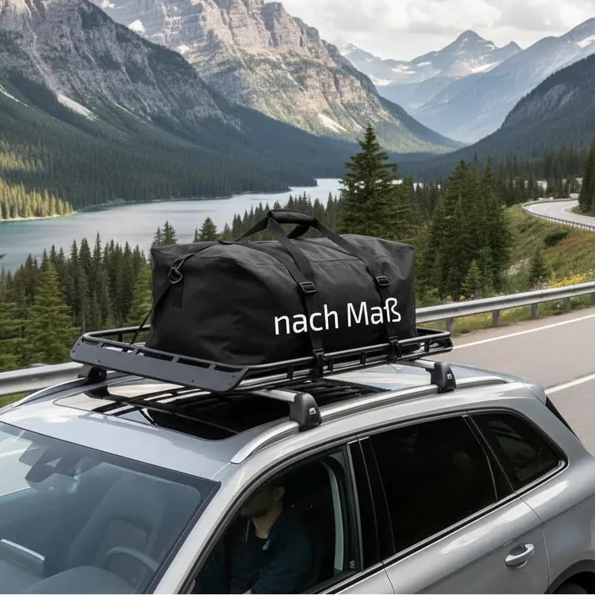 Maßgefertigte Dachtasche / Dachgepäcktasche als robuste und wasserdichte Dachträgertasche für Autodach, Reisegepäck, Campingausrüstung und zusätzlichen Stauraum