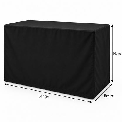 Maßskizze einer DJ Stand Abdeckhaube mit Länge, Breite und Höhe