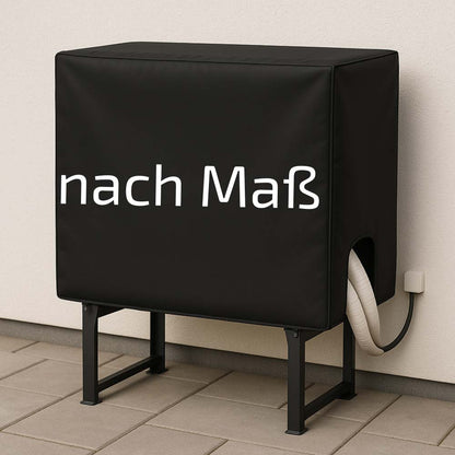 Maßgeschneiderte Abdeckung für Klimaanlagen-Außengerät und Wärmepumpe aus wetterfester Plane, perfekt sitzend und als Schutzhaube für ganzjährigen Wetterschutz.