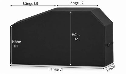 Individuelle Abdeckung nach Maß für Grillküche mit rechtsbündigem Grillmodul – robuste Outdoor-Küchenhaube für Außenküche und BBQ-Insel, wasserabweisend und passgenau gefertigt für ganzjährigen Wetterschutz.