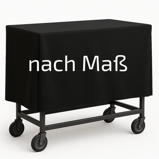 Wetterfeste Abdeckhaube nach Maß für einen Servierwagen im Außenbereich, passgenau gefertigt und zuverlässig im Schutz vor Regen und Schmutz.