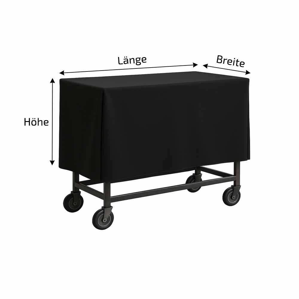 Faltbare Servierwagen-Schutzhülle nach Maß in der Detailansicht, robustes Material, das sich leicht montieren und kompakt verstauen lässt.