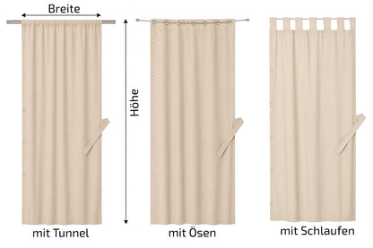 Wetterfeste Outdoor Gardinen als Sichtschutz für Pavillon im Außenbereich mit Ösen, Schlaufen, Klettverschluss und Tunnel